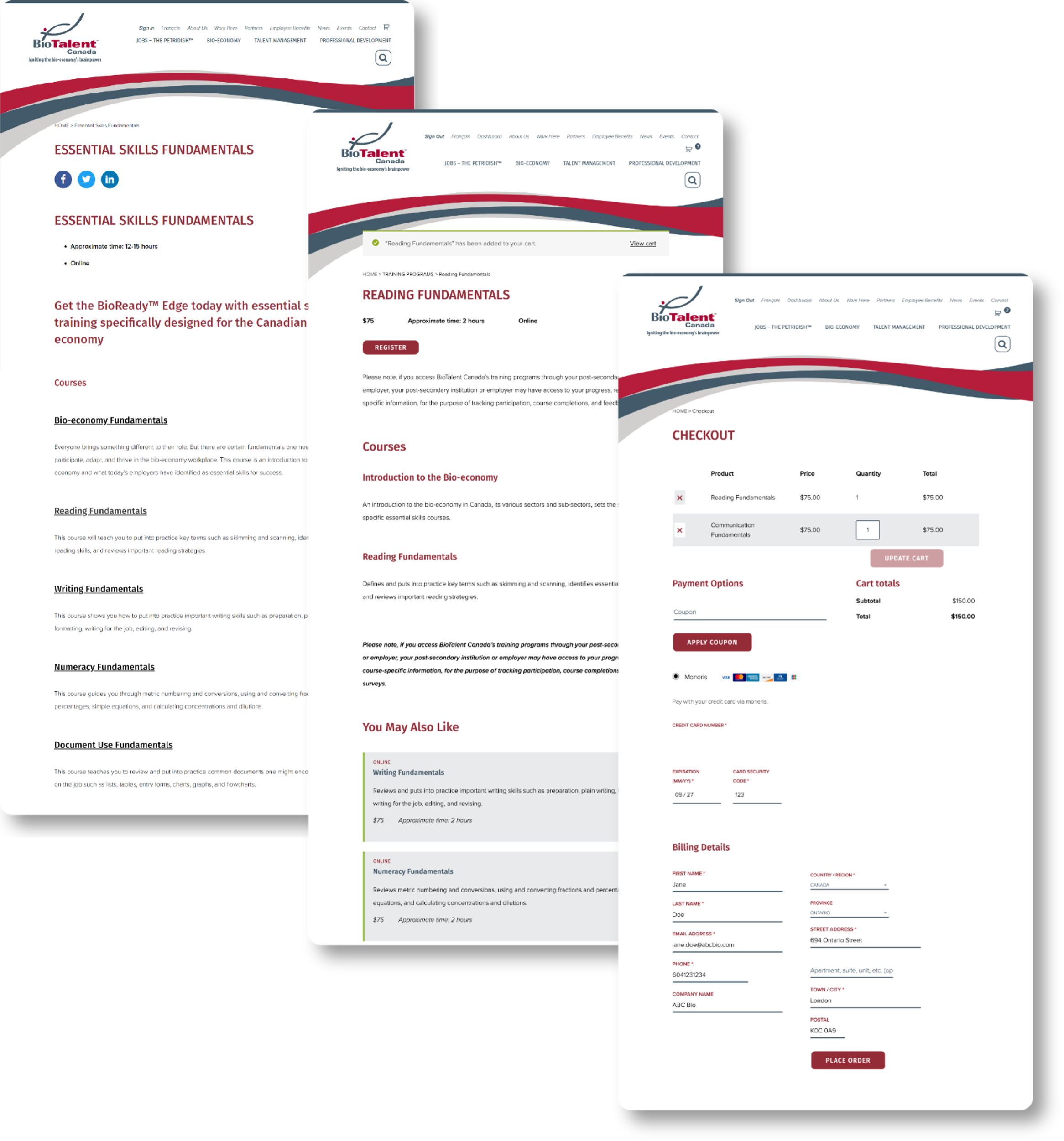 Checkout process screens in order