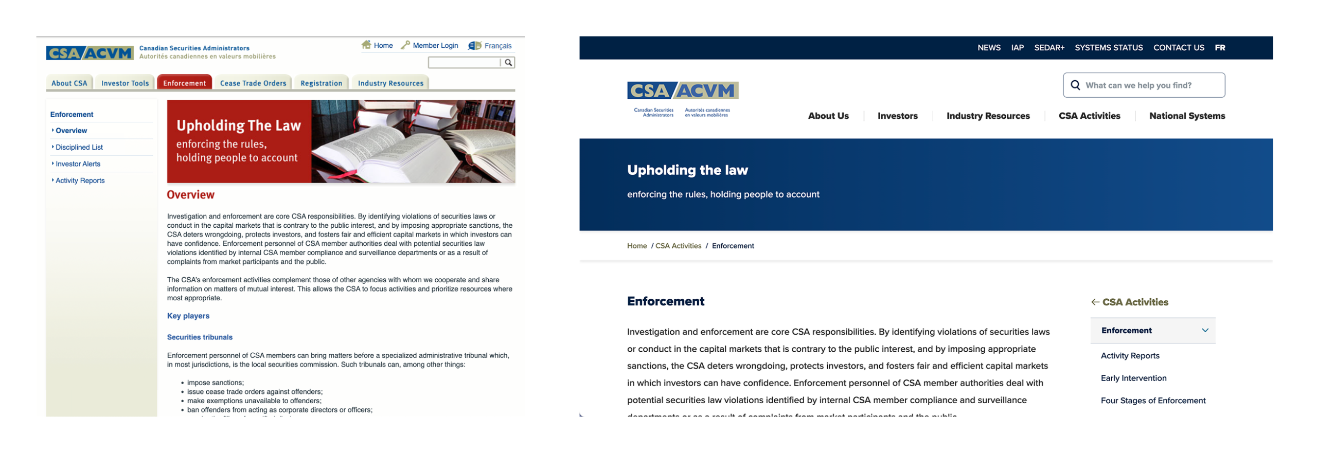 CSA content page before and after screenshot